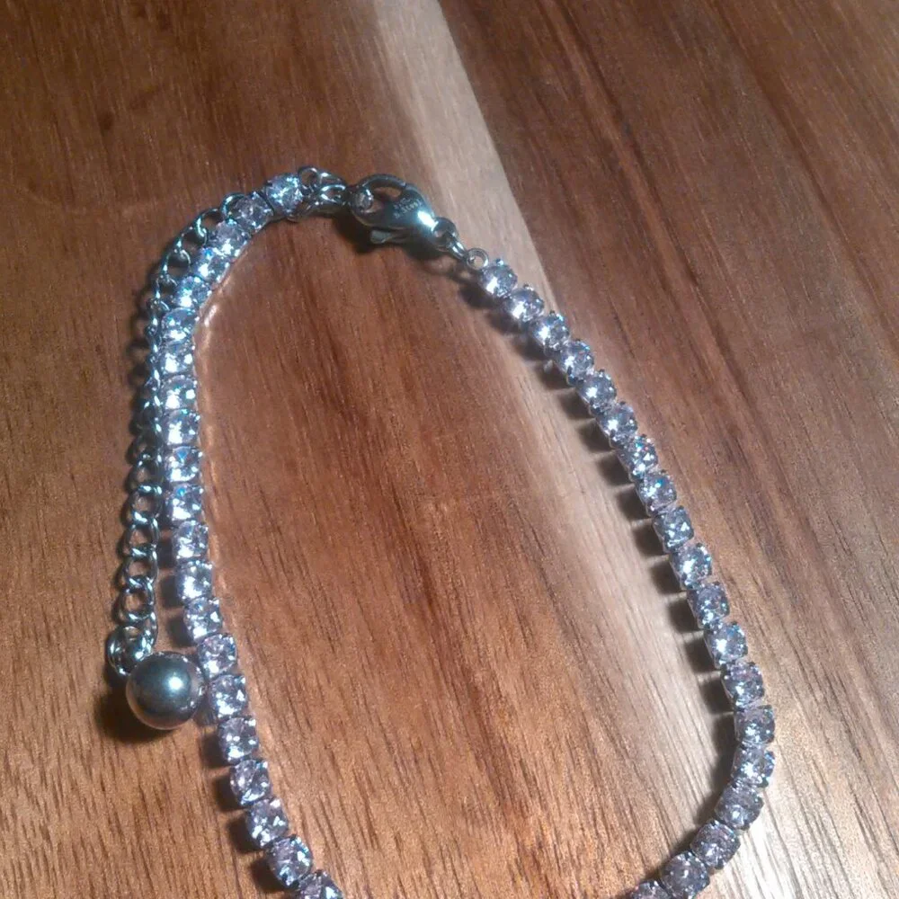 Pink Cubic Zirconia Stainless Steel Tennis Bracelet